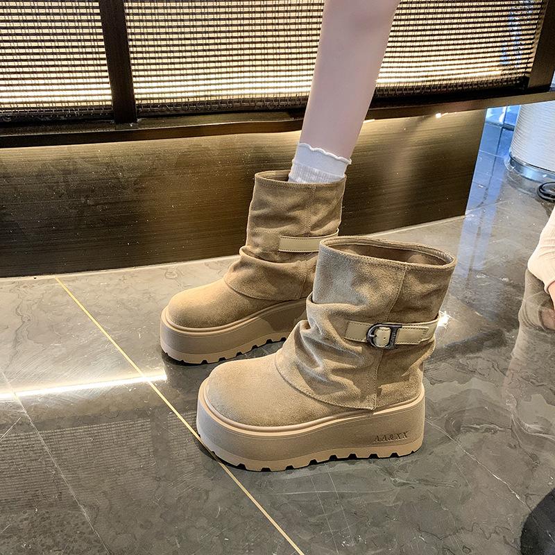 

Thick-soled heightening pant boots women s Martin boots 2025 autumn new western cowboy boots retro short boots stacking boots 35 абрикосовый