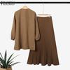 ZANZEA Women Long Sleeve Blouse and Pleated Skirts Casual Two Piece Suit Sets