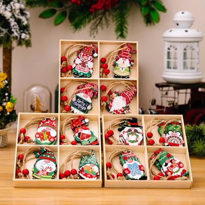 12Pcs Hanging Ornaments New Year Gift Wooden 2025 Christmas For Xmas Tree Christmas Decoration Gnomes Pendants