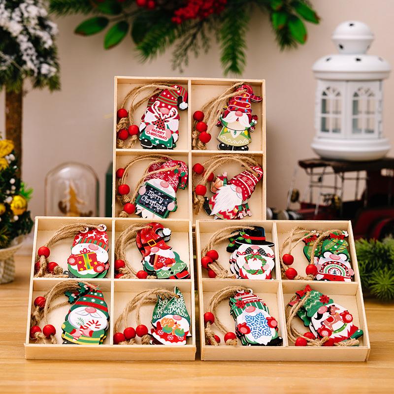 12Pcs Gnomes Pendants For Xmas Tree Christmas Decoration New Year Gift Wooden 2025 Christmas Hanging Ornaments