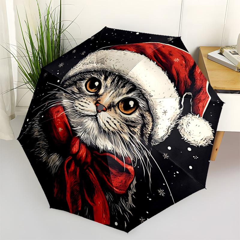 

1pc Christmas Cat Automatic Umbrella Portable Home Essential Umbrella, Iron Umbrella Structure Suitable for All Seasons yy251123154