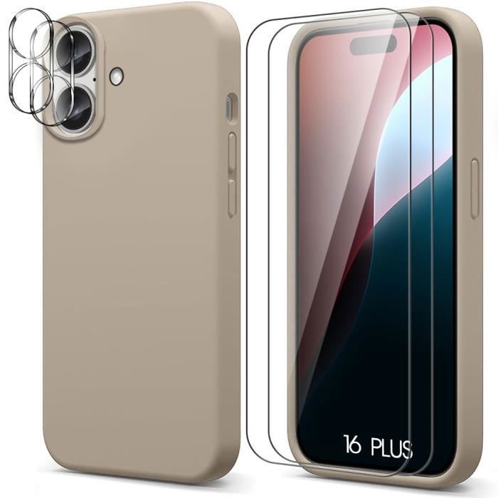 Coque de protection - TPU - pour iPhone 16 Plus - Souple - Beige - Inclus 2 Verres Trempés