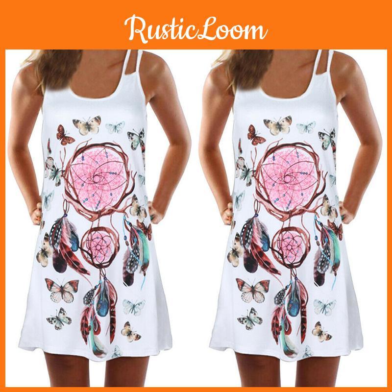 Vintage Boho Women Loose Summer Sleeveless 3d Floral Print Tank Mini Dress For Effortless Style