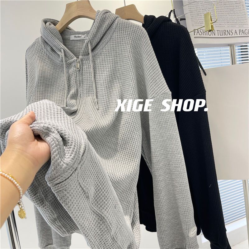 Winter Kapuzenpullover für Damen Neuer Koreanischer Stil Locker Lässig Alleskönner Samt Strickjacke Reißverschluss Jacke