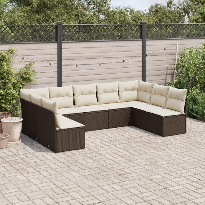 VidaXL Garden Lounge Set with Cushions 9 Pcs, Patio Sofas, Patio Furniture Set, Outdoor Furniture, Brown 3218073