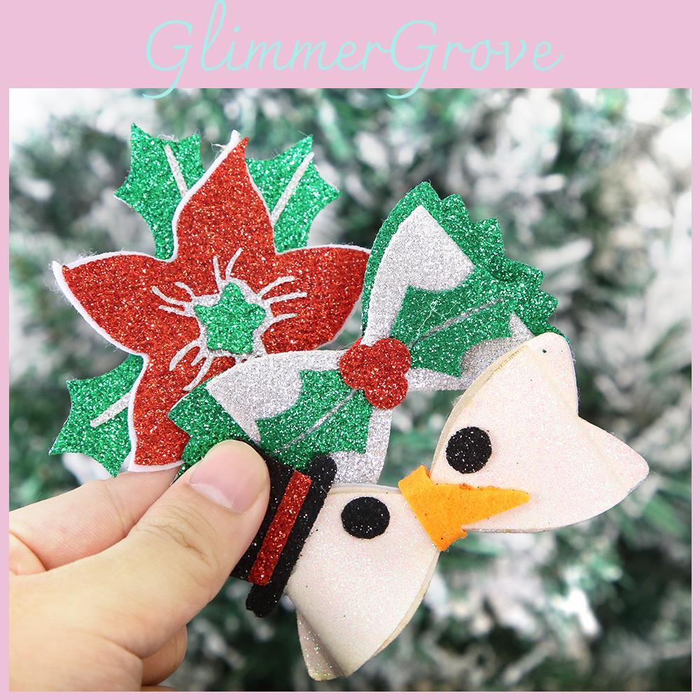 Delightful Christmas Themed Bow Hair Clips With Sparkling Reindeer And Snowflakes