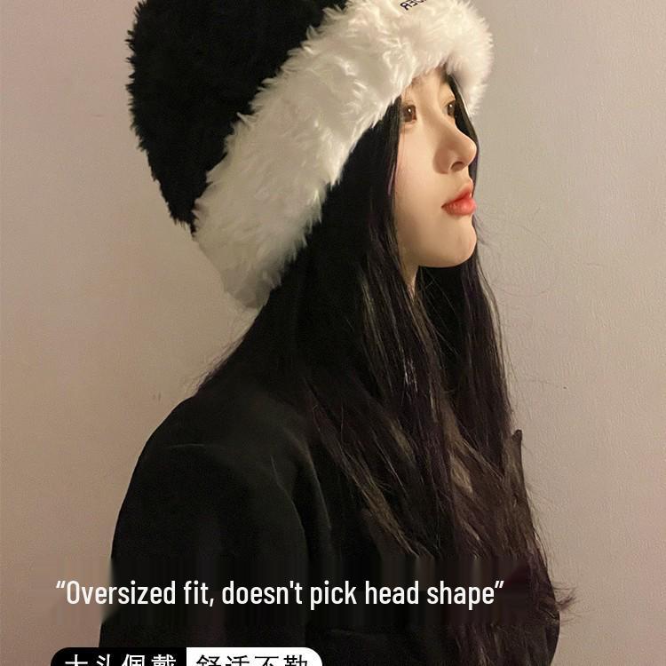 New Arrival: Women's Winter Korean Plush Colorblock Hat with Ear Flaps - Big Head Fit, Face-Framing Design