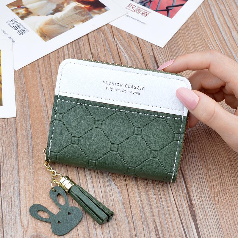 SCIONE портмоне женский короткий кошелек на молнии кисточкой модный цветной пакет с тиснением для карт зелёный 955₽