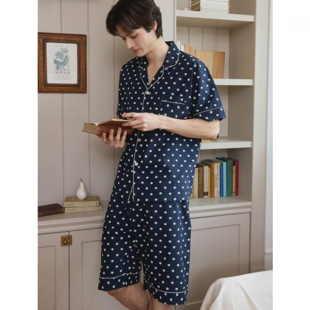 Lunaluz Men S daiSy Cotton Short Sleeve Collar pajamaS Set