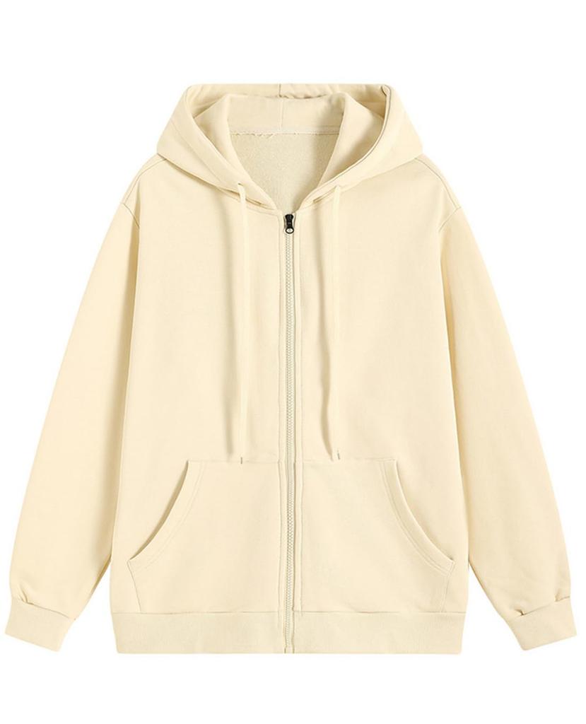 Long Sleeve Solid Loose Plus Sizes [OKJCON] Women's Hoodie, Autumn, Zip-Up, Color, Fit, Hooded, Stylish, (JP, Alphabet, XL, Beige)