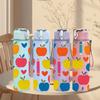 1PC Apple Heart Teacher Pattern 750ml Color Plastic Sports Water Bottle Leakproof Flip Straw Lid Suitable for Sports Office Home Use