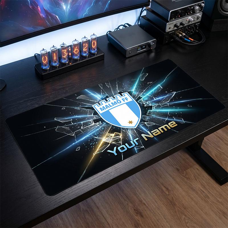Malmö FF Custom Large Mouse Pad, Personalized Name Text Print, Football Logo Non‑Slip Desk Mat Gaming Gift