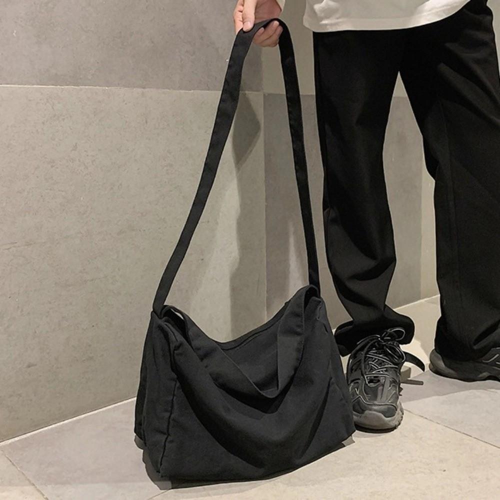 Large Capacity Canvas Crossbody Bag Phone Pouch Canvas Student Shoulder Bag Pure Color Japanese Style Messenger Bag Men Women