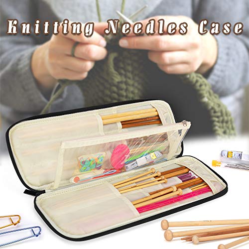 Teamoy Knitting Needle Storage Case for Knitting Needles and Afghan Needles (Up to 35.5cm/14 inches) with Knitting Tool Storage Pocket, Gray