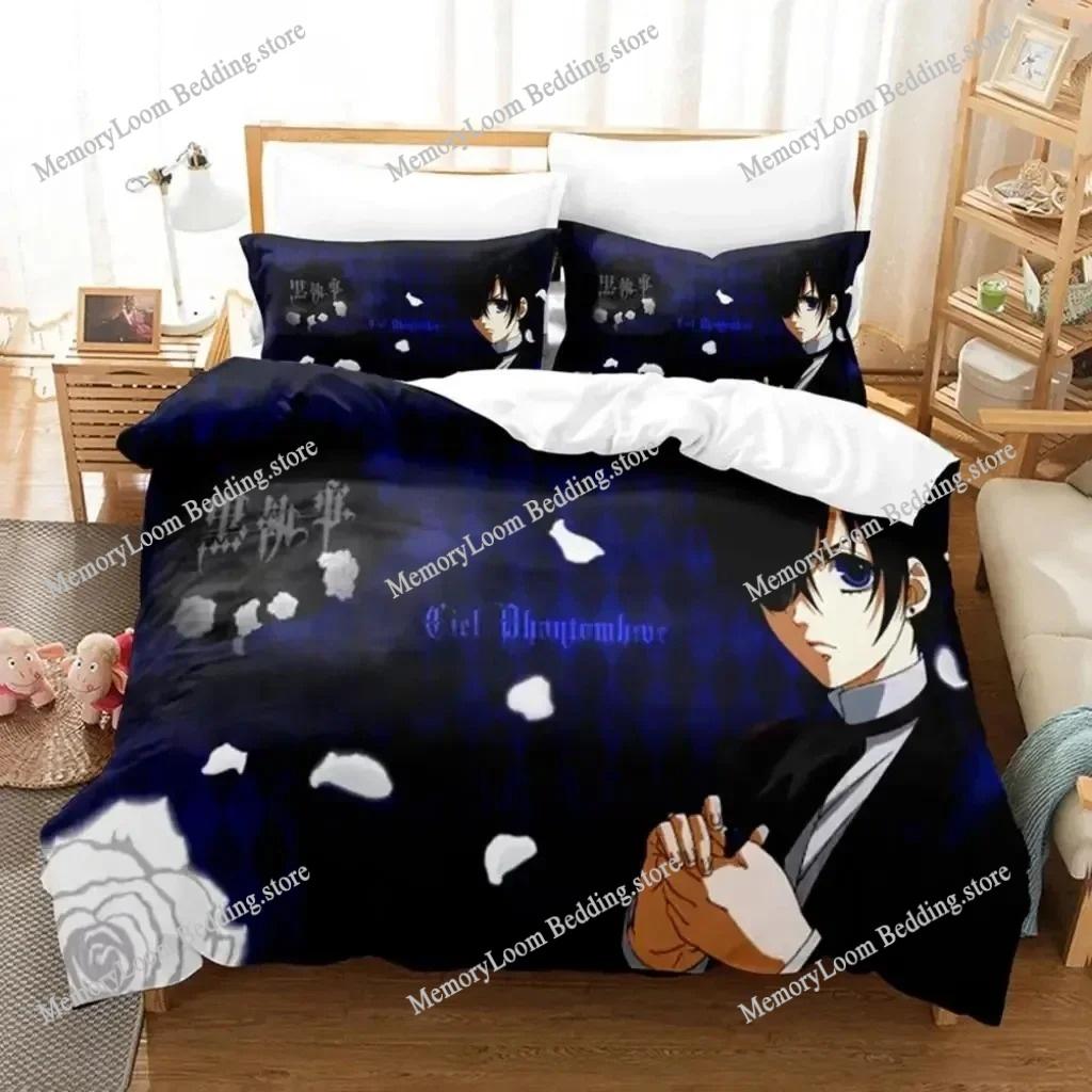 Black Butler Sebastian Cute Bedding Set Cartoon Anime Adult Kid Bedroom Soft Duvet Cover 3D Print Vibrant Kawaii Anime Cozy Set