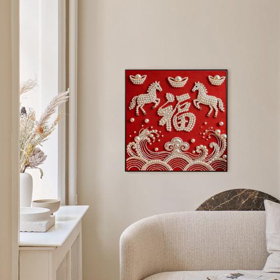 DIY Sada pro malování perlami pro dospělé Začátečníky Designy koní 3D perlové umění Řemeslná sada Předtištěné plátno Sada plastových per pro dekoraci na Nový rok Nápad na dárek