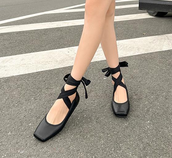 

Fashion 2025 Ladies Silk Cross Tied Ballerinas Square Toe Flats Trotters Women Mixed Color Two-Ways Wear Bowknot Ballet Mary Janes Femme 38