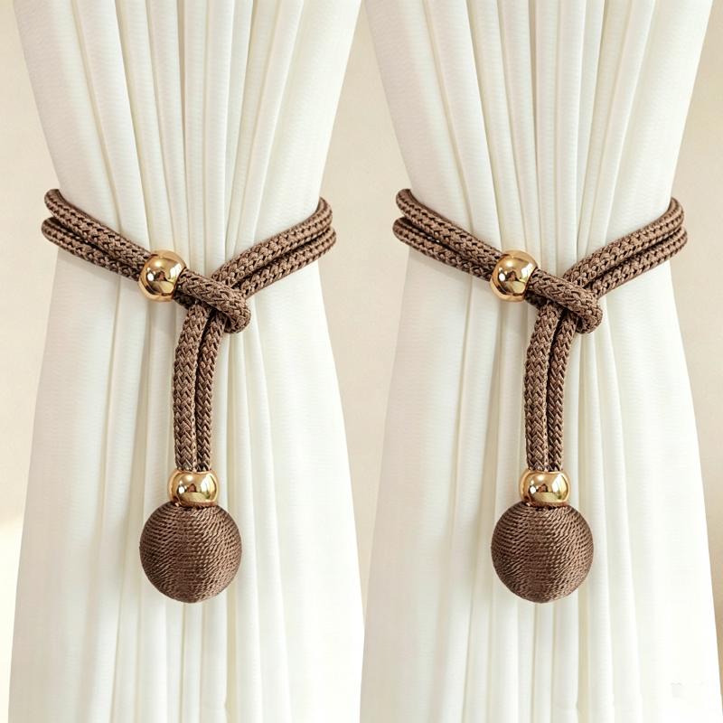 2Pcs Magnetic Curtain Tiebacks With Durable Braided Rope Elegant Gold Balls For Living Room Bedroom Decor