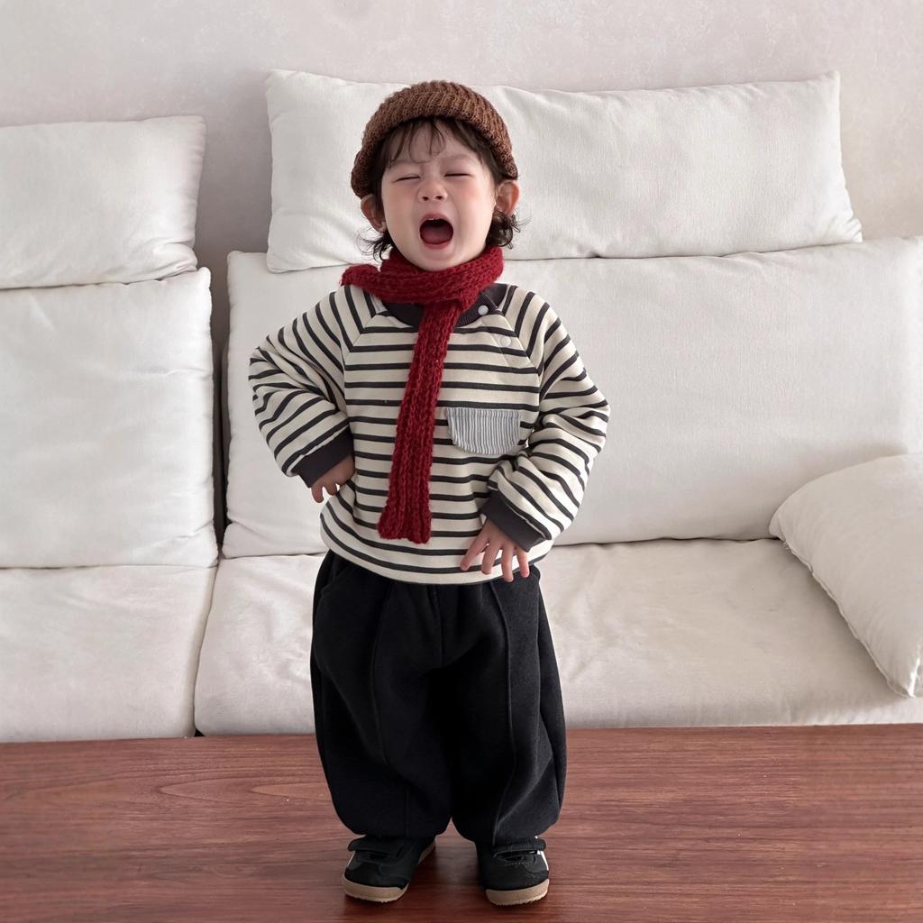 Children's clothing striped thickened sweater new children's clothing baby autumn and winter clothes boys velvet suit