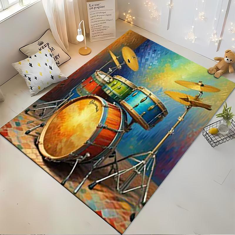 Colorful Drum Set Pattern Area Rug for Living Room and Bedroom Decor. Suitable for Use As an Anti-slip for Living Room Bedroom Sofas