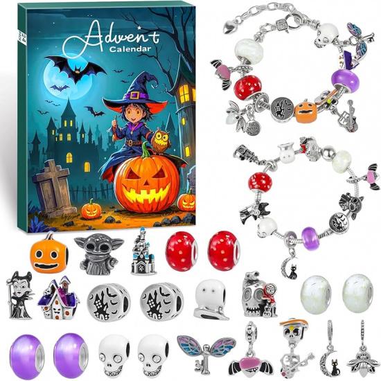 2025 Advent Calendar 24 Day Countdown Calendar with DIY Glow in the Dark Charm Beaded Bracelet, Surprise Christmas Halloween Jewelry Gift for Kids