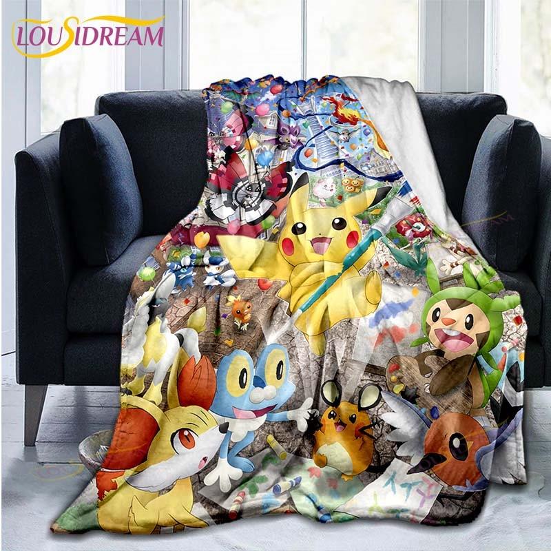 Manta decorativa con estampado de Pokémon, funda de edredón para sofá, ropa de cama de viaje, manta decorativa, manta de franela, colcha, mantas del Grinch