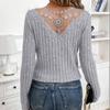 Women Comfortable Casual Fashion Shirt Summer New Solid Color Lace Splicing Hollow Long-sleeved T-shirt