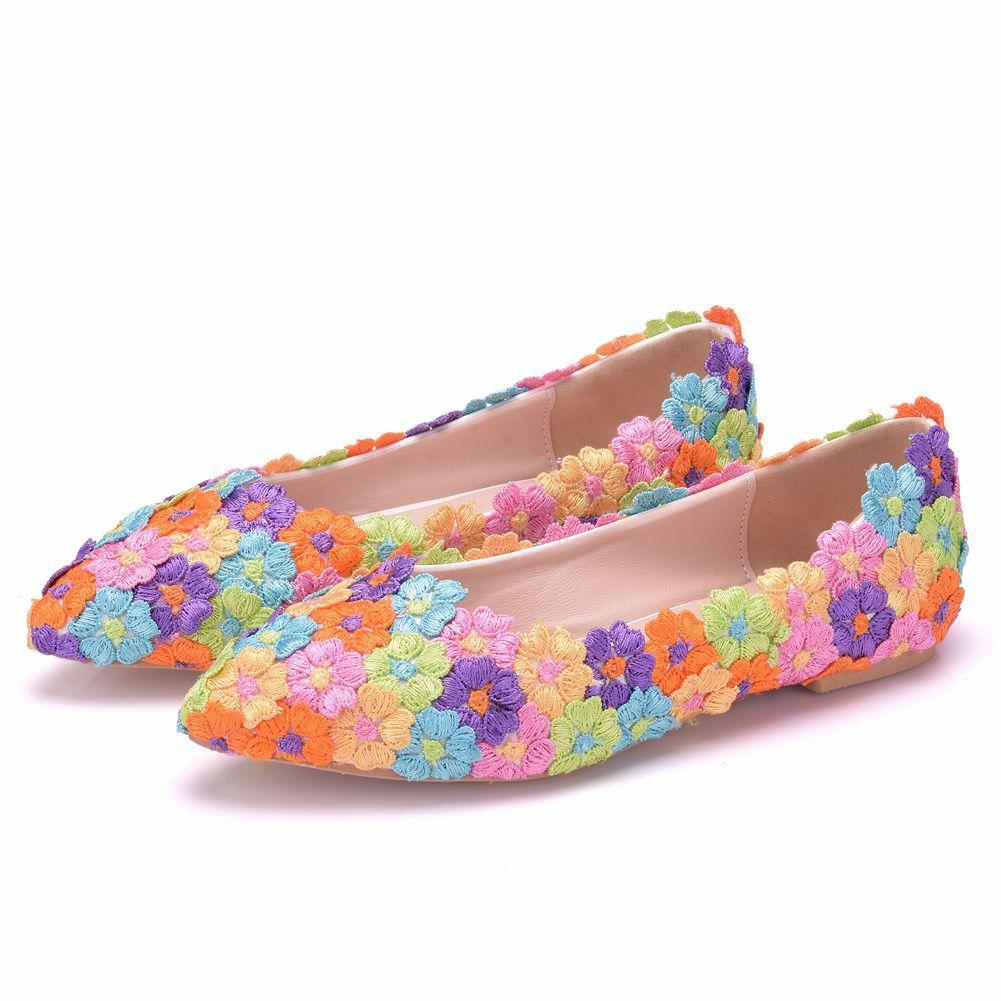 Lace Bride Shoes Handmade Wedding Shoes Colorful Shoes Colorful Wedding Shoes Bridesmaid Shoes Show Flat Heels Single Shoes