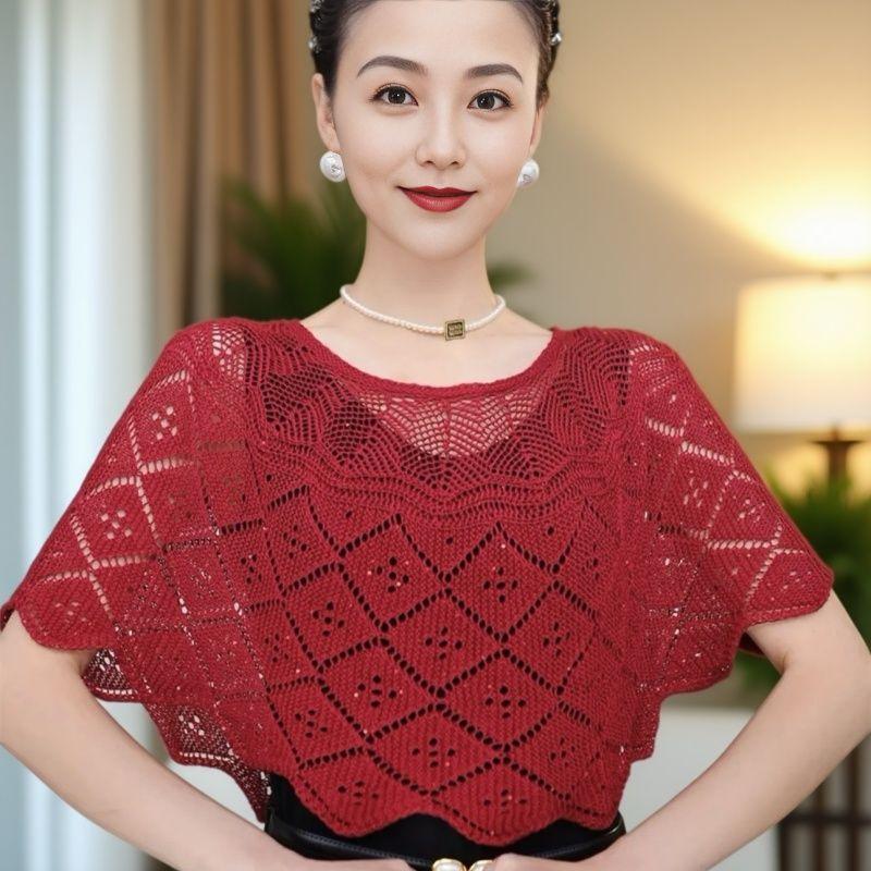 Ladies Knitted Ice Silk Shawl Summer Lightweight Hollow Out Design Fashionable Sequin Shoulder Cover Head Over Shoulder Wrap