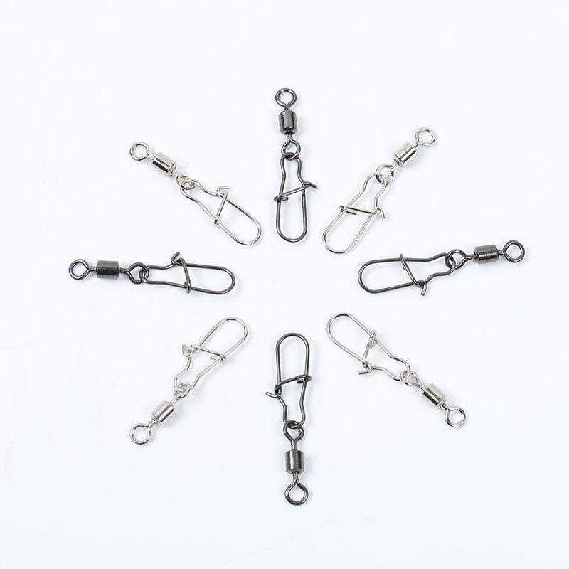 50Pcs Heavy-Duty Ball Bearing Fishing Swivels Snaps With 8-Shaped Swivel Rings Carbon Steel For Saltwater Lure Conne