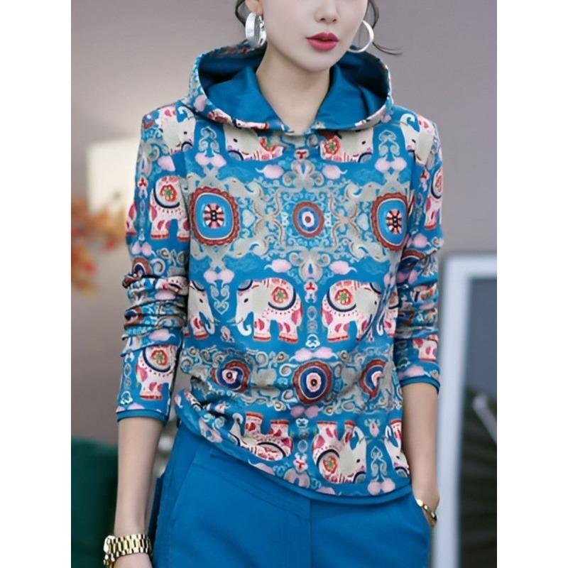 

Модная двухсторонняя толстовка с капюшоном из немецкого бархата с принтом для женщин, осень-зима, новый универсальный пуловер с длинным рукавом M синий