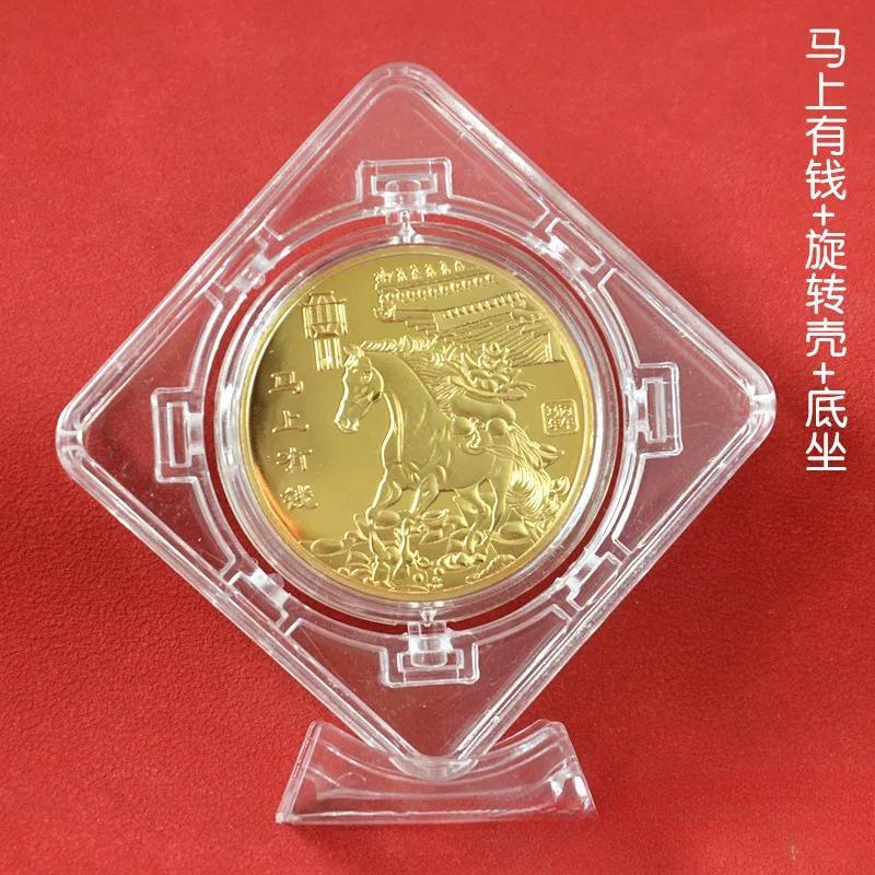 Gedenkmedaille zum Jahr des Pferdes, Tierkreiszeichen Pferd, Souvenir, massive Münze, Heimdekoration, quadratische, drehbare Acryl-Ornamente, Geschenk