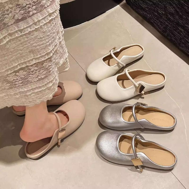 Papuci de casă moi cu vârf rabatabil, cu talpă plată, papuci cu un picior pentru vară