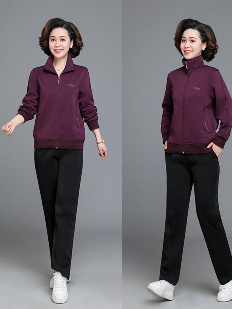 Mom's Sportswear: Loose Straight Leg Suit - Plus Size Spring/Autumn Women's Jacket for Square Dance Team.