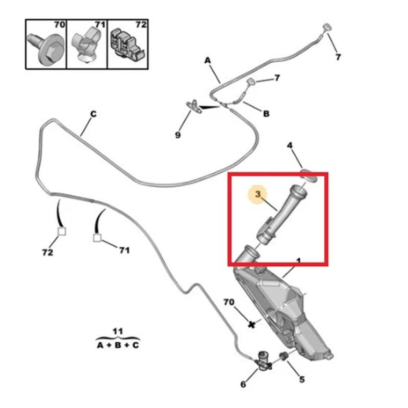 Leak Proof Windshield Washer Tank Filler Tube 643983 643230 Replacement Fluid Reservoir Inlet Pipe for Vehicle  206 207