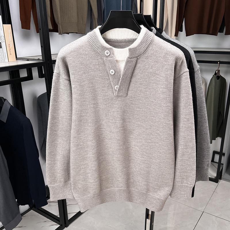 2025 Autumn/Winter Men s Korean Style Casual Warm Fake Two-Piece Sweater XXL