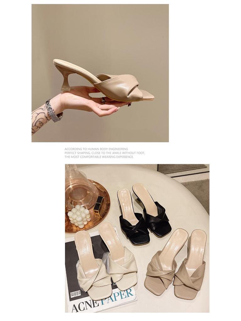 Women's Square Toe Plus Size Stiletto Heel Cross Strap Flip Flops - Medium Heel Fashion Slippers