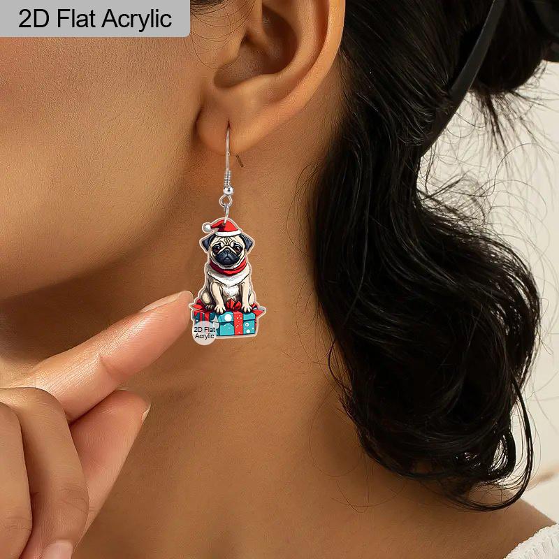 2D Flat Christmas Earring Cute Animal Earrings Christmas Dog Earrings for Women Holiday Christmas Gifts