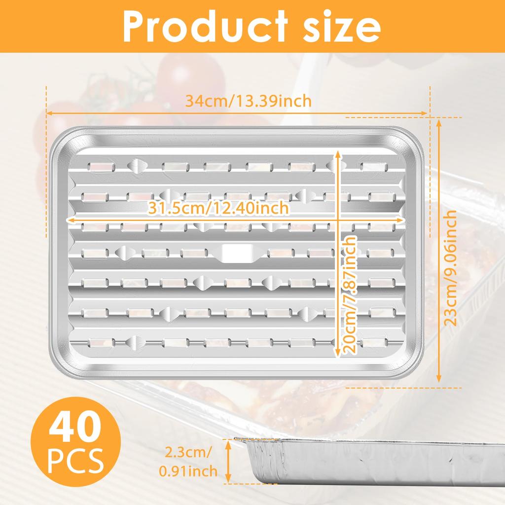 40Pcs Aluminum Foil Trays Rectangular Food Trays Reusable Food Grade Non-Stick Aluminum Foil Baking Pans for Oven Steamer