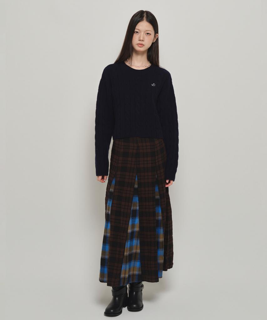 Hombadittingjeu Hbt Check Pattern Flare Skirt (Brown-Blue)