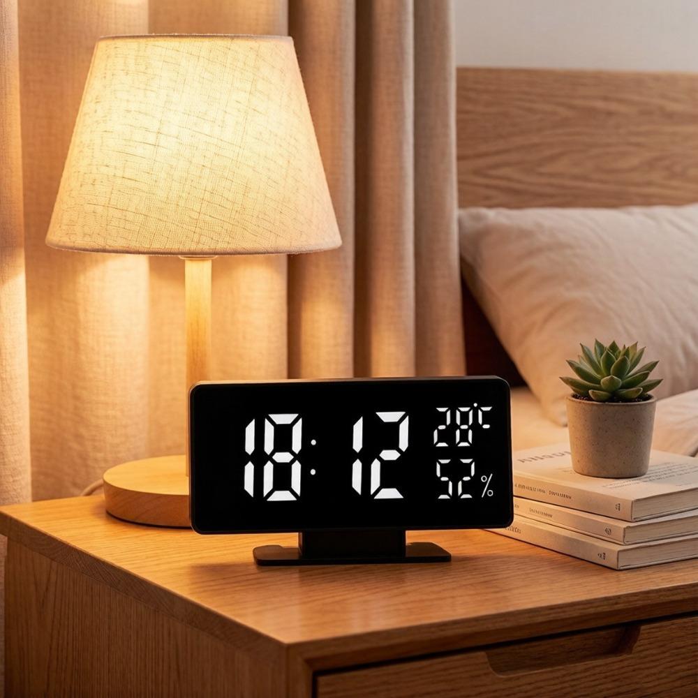 Voice Control Digital Alarm Clock Snooze Temperature Desktop Table Clock Auto Dimmable Dual Alarm Bedside LED Clock Bedroom