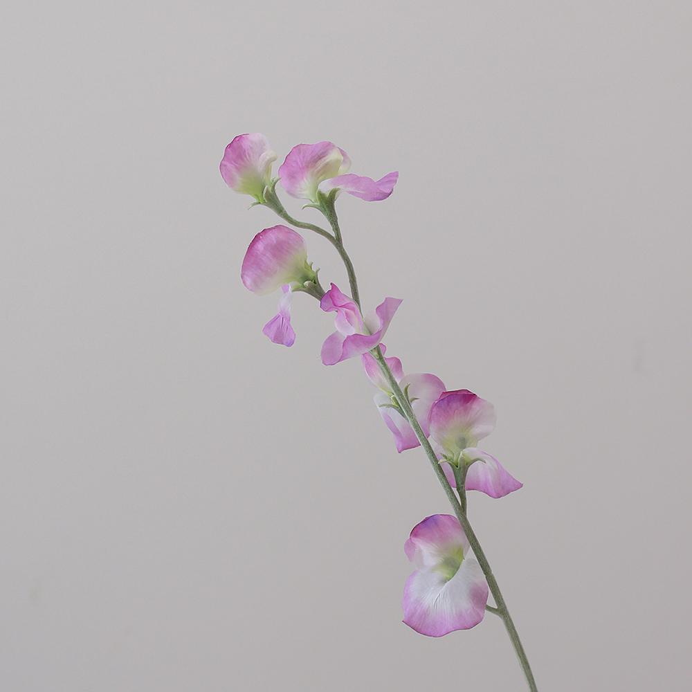 Artificial Sweet Pea Flower Branch Lifelike Fake Flowers Flocked Stem Fabric for DIY Home Bouquet Supplies Wedding Decoration