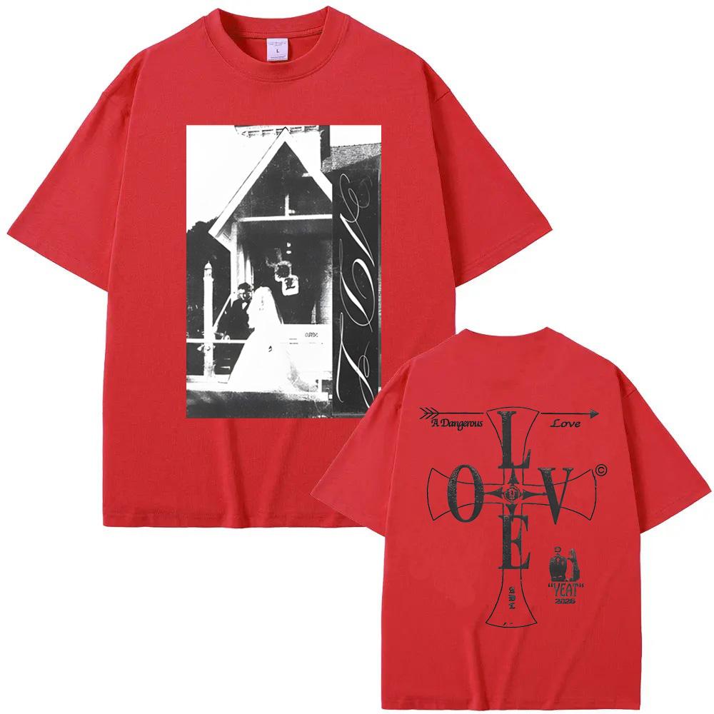 

A DANGEROUS LOVE CROSS TEE 2026 Summer Singer Yeat Fans T Shirt Comfortable Tees 100% Cotton T-shirt Graphic Printing Round Neck Tops XXL червоний