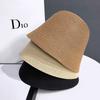 Straw breathable bucket hat Female Korean straw hat Versatile bucket hat Sunscreen sun hat Bell simple hat