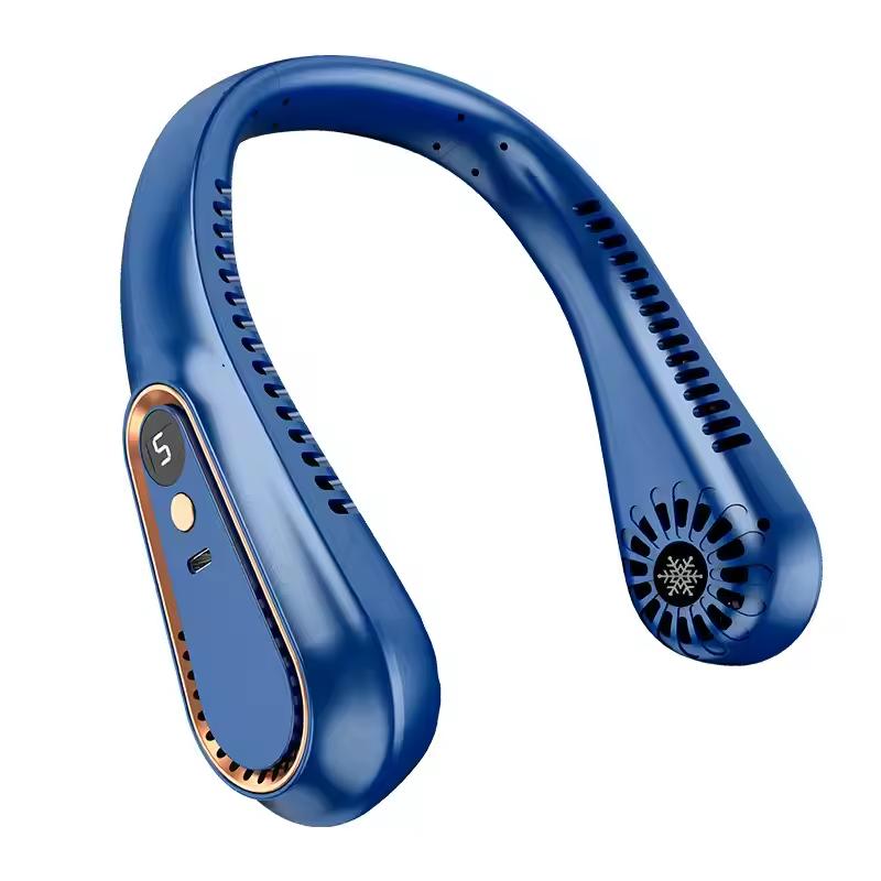 

Подвесной шейный вентилятор 1 шт. Портативный бесшумный мини-вентилятор с USB-подзарядкой, со светодиодным цифровым дисплеем, электрический вентилятор, летний охладитель воздуха синий