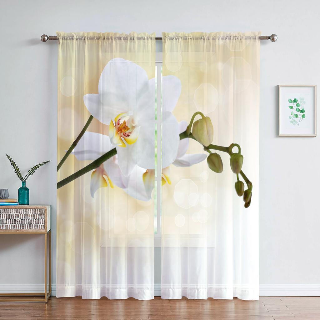 Phalaenopsis Floral Sheer Voile Drape For Living Dining Room Room Bedroom Kitchen Window Opening Transparent Chiffon Flowers Tulle Curtains