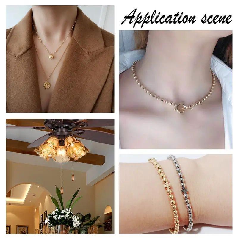 50pcs Ball Bead Chain 2.4mm Golden Bead Metal Chain With Connectors, Bulk Beaded Necklace Chains For Dog Tag DIY Crafts And Jewelry Making, golden diy