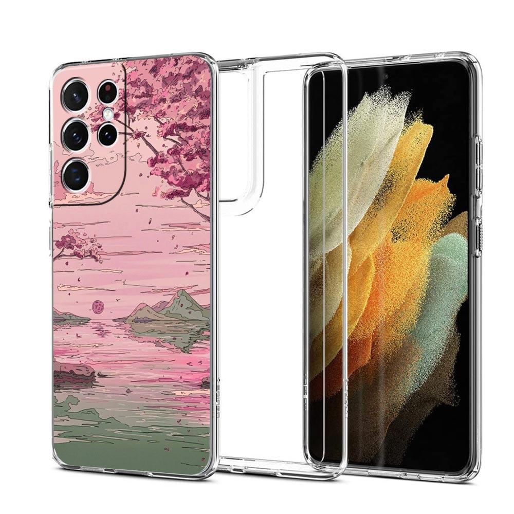 INS Japan Sunset Scenery Clear Phone Case For Samsung Galaxy S23 S22 5G S20 Ultra S21 FE 5G S10E S9 S8 S10 Plus Soft Back Cover