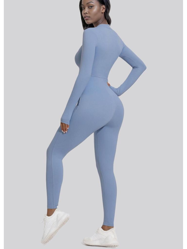 Women's Euro-American Zip Long Sleeve Yoga Set: High-Intensity Dance & Fitness Jumpsuit