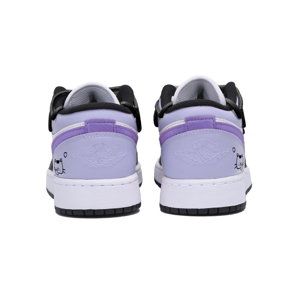 Jordan Air Jordan 1 Slip Resistant Abrasion Resistant Low Top Vintage Basketball Shoes Men's Black Purple 553558-131(Team85-S-BOX-A)